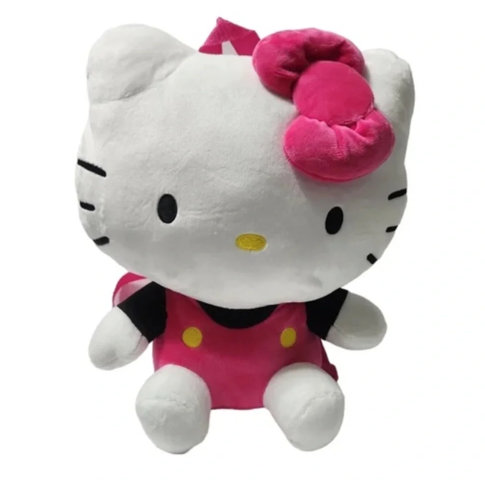 Nwot Hello Kitty Soft Plush Backpack Web Straps Pink White Zip Pocket - Picture 2 of 12